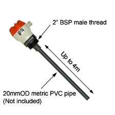 Hydrostatic Level Sensor made in PVC with two measuring ranges available: 0-2.5m and 0-4m